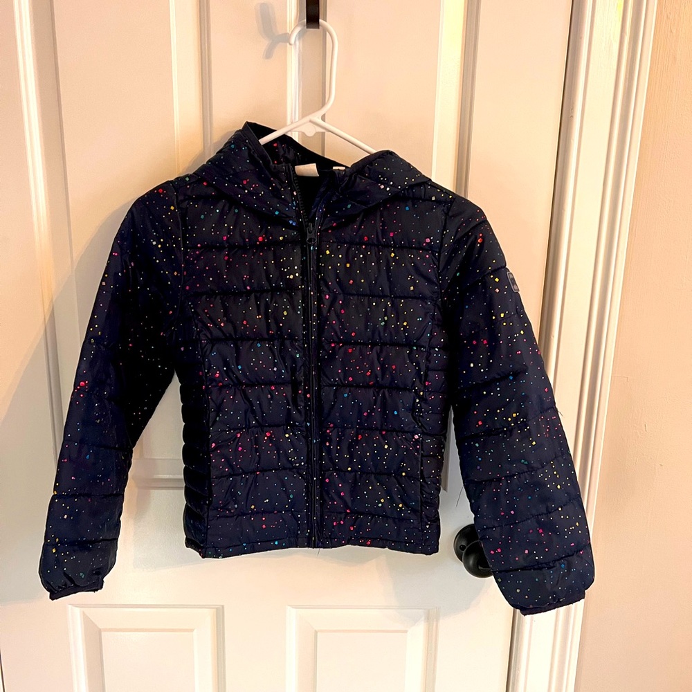 Girls Navy Hooded Jacket. Size Medium